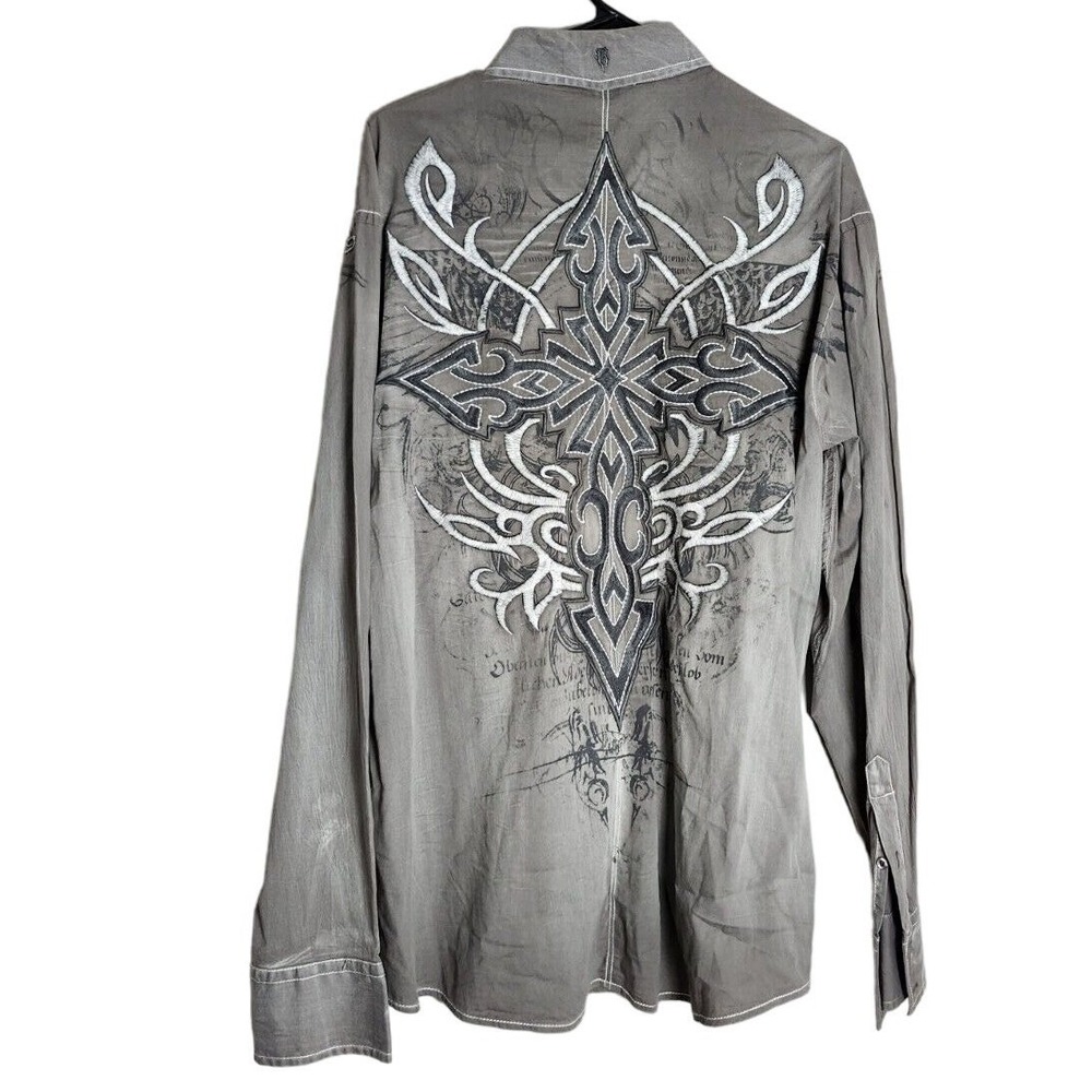 ROAR Button Down Dress Shirt Size Large Gray Embroidered Long Sleeve - Picture 5 of 8
